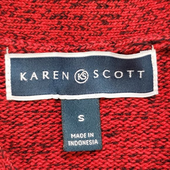 Karen Scott Marled Red Black Henley Sweater With Hardware NEW NWT Size S - Picture 11 of 13